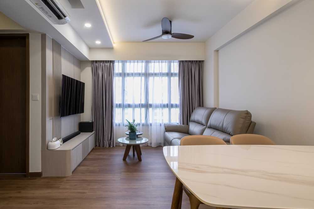 Scandinavian Living Room with Vinyl Flooring and Sofa