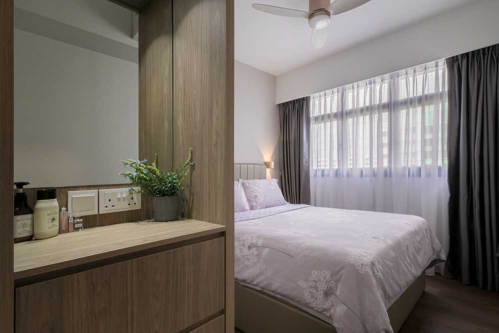 Scandinavian Bedroom with Bay Window and Wardrobe