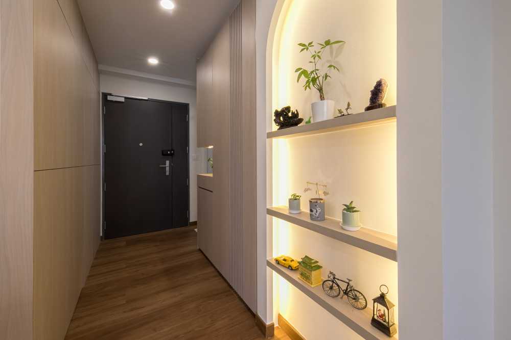 Scandinavian Entryway with Small Storage and Doors
