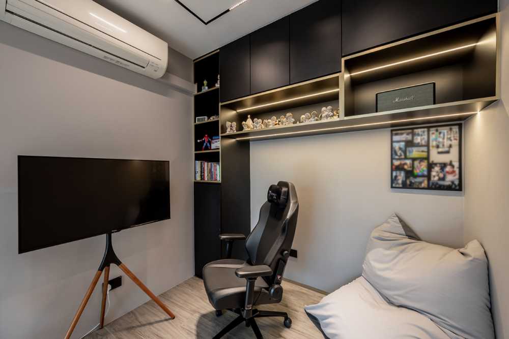 Minimalist Home Theatre with TV and Storage Cabinets
