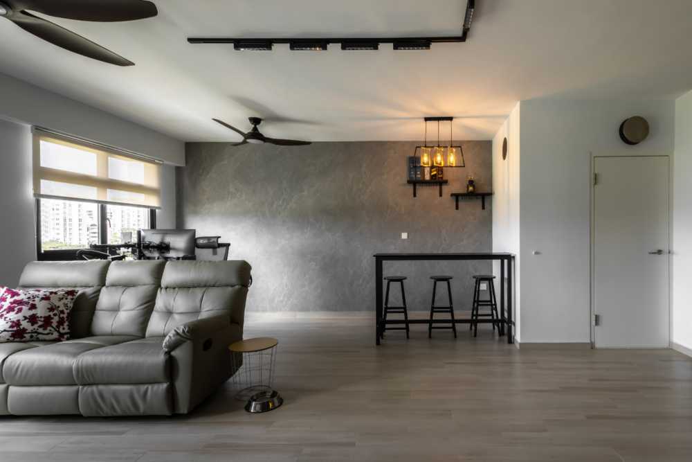 Modern Living Room with Ceiling Fan and Sofa
