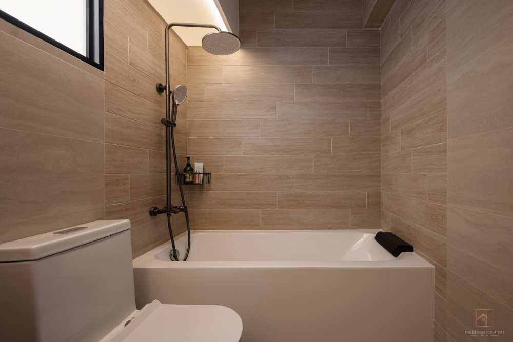 Scandinavian Bathroom with Bathtub and Rainshower