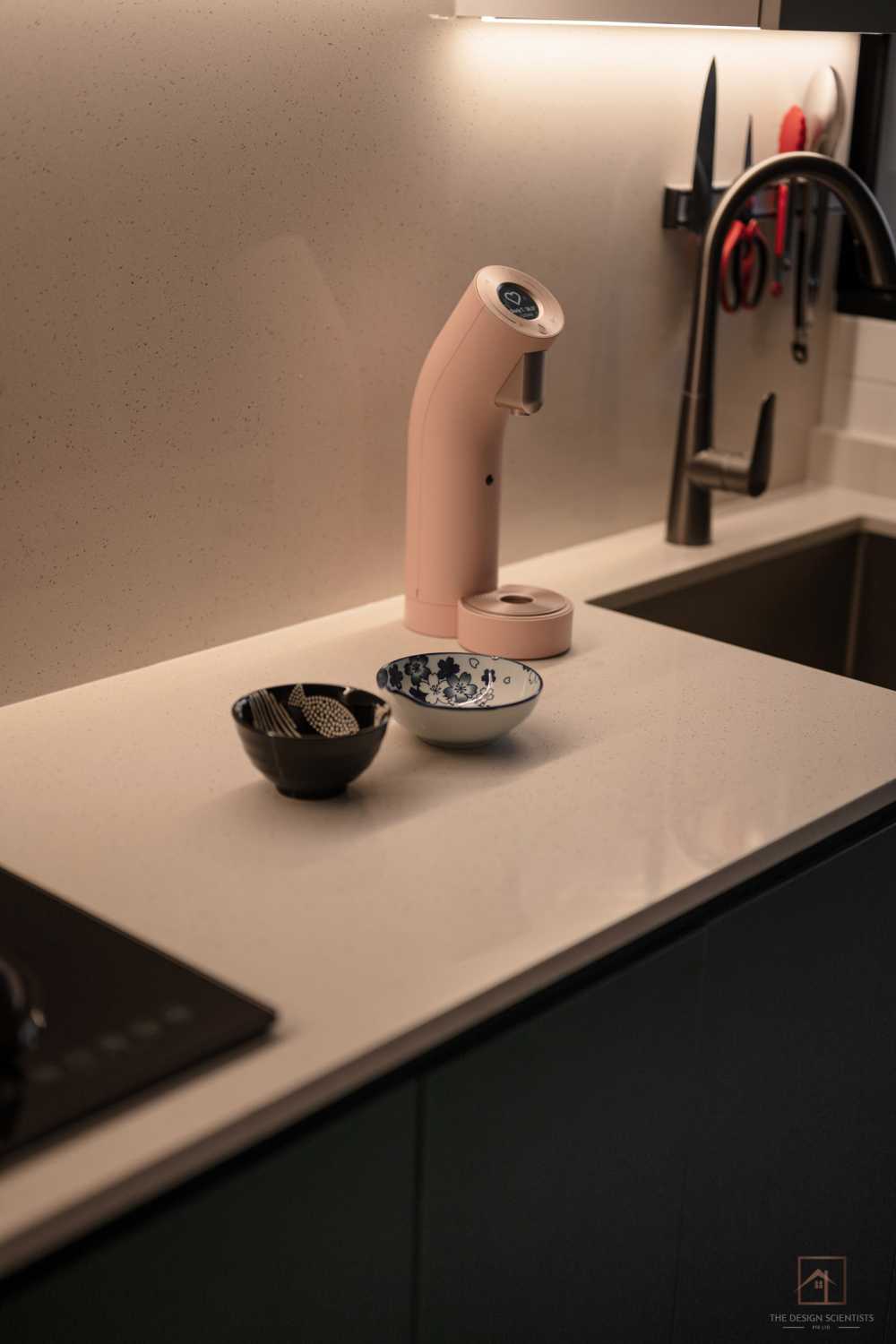Scandinavian Kitchen with Countertop and Homogeneous Tiles