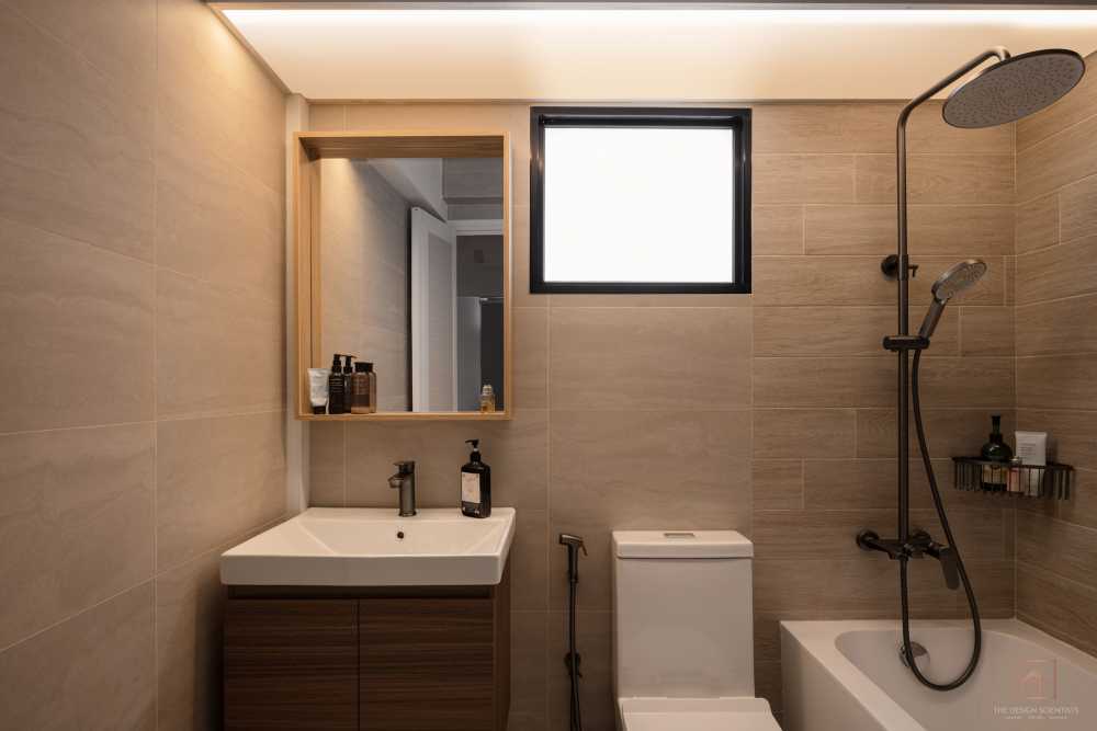 Scandinavian Bathroom with Countertop and Shower Screen
