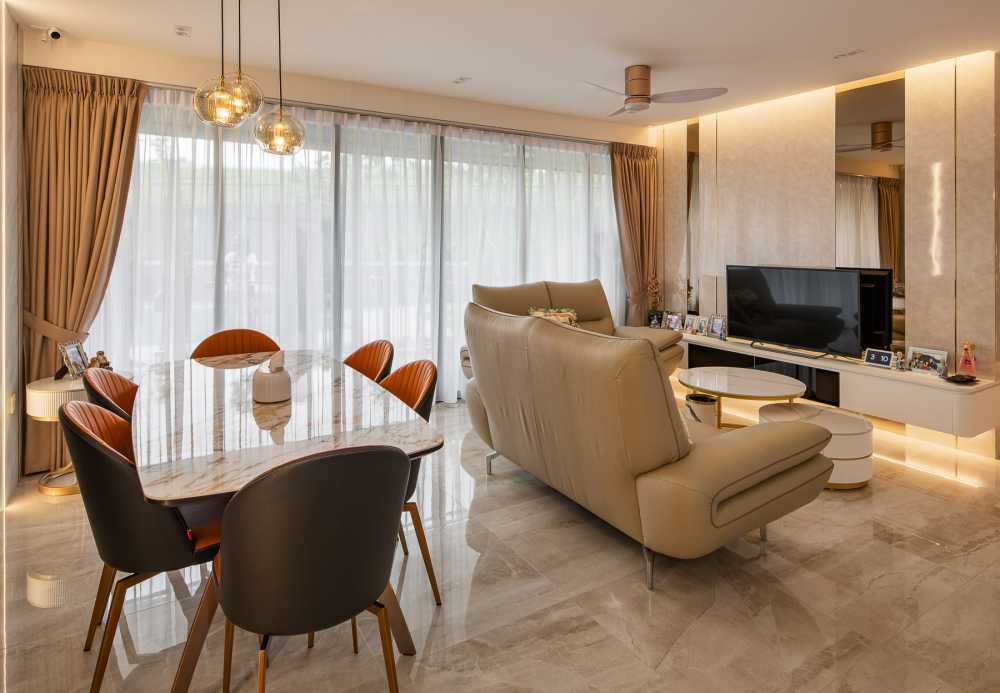 Contemporary Living Room with TV Console and Feature Wall