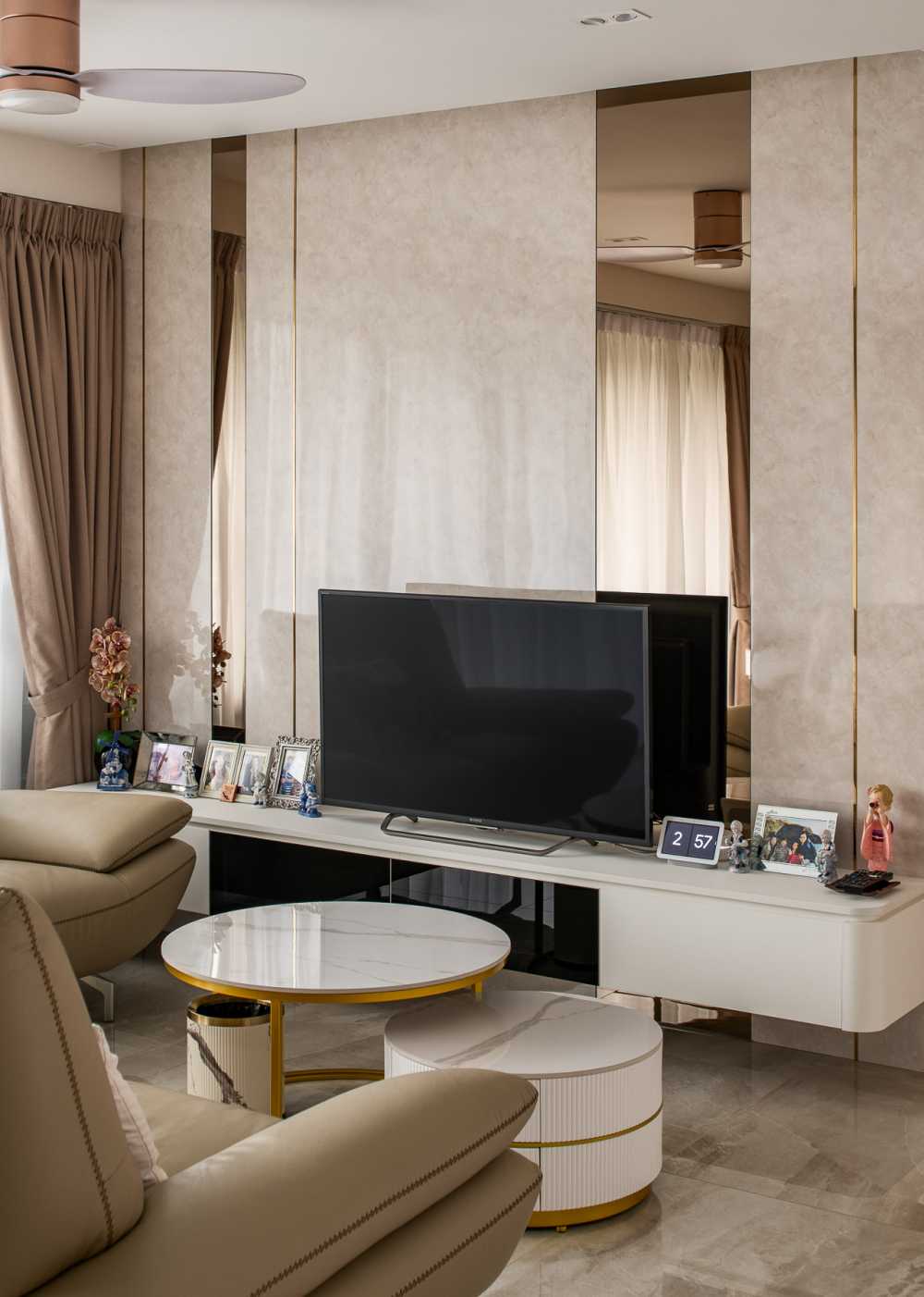 Contemporary Living Room with TV Console and Feature Wall