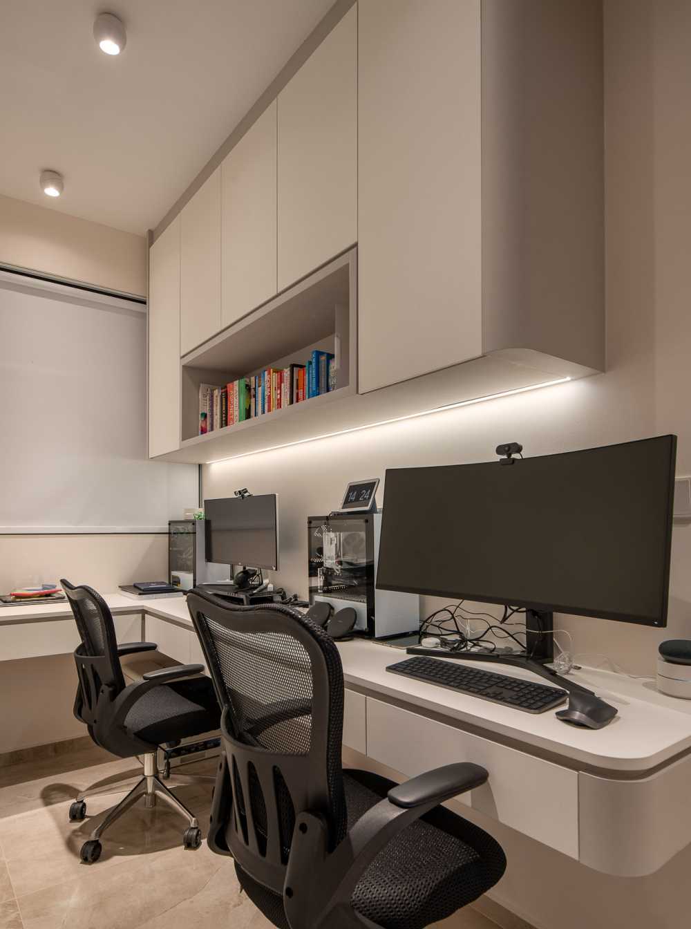 Contemporary Study with Bookshelf and Storage Cabinets
