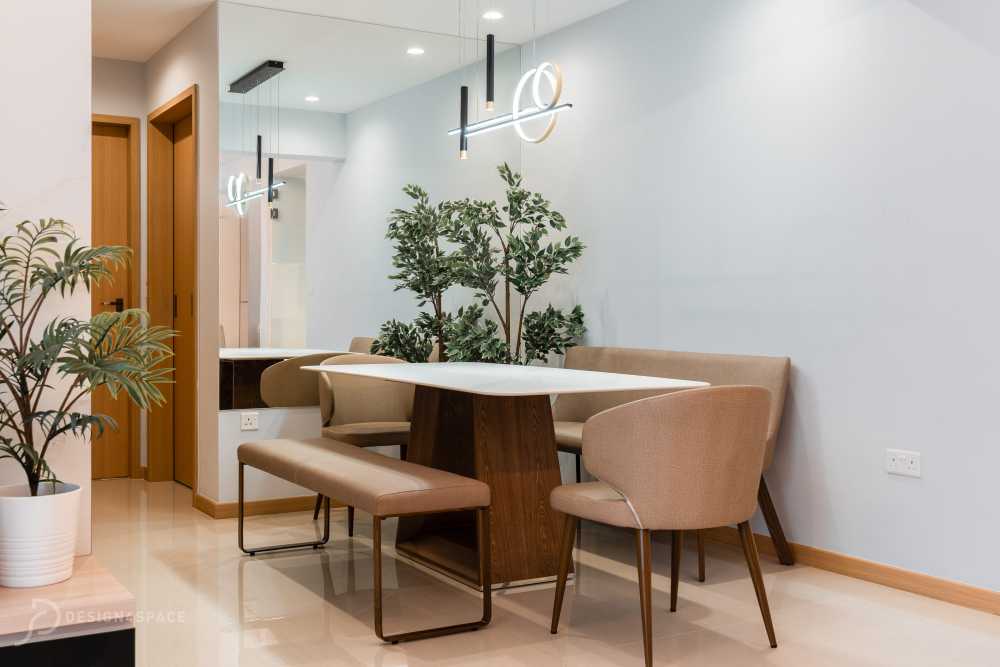 Contemporary Dining Room with Drop Ceiling and Dining Chairs