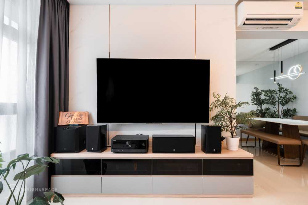 Contemporary Living Room with Wood Flooring and TV Console