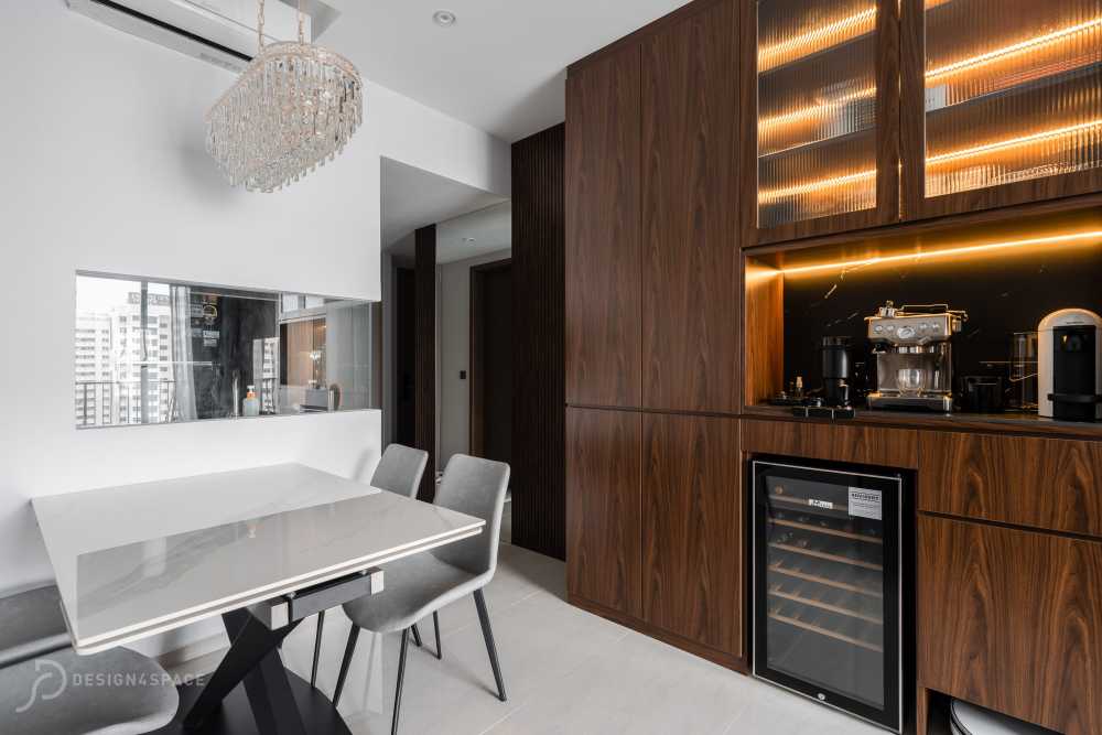 Contemporary Dining Room with Drop Light and Dining Table