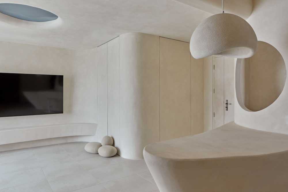 Minimalist Living Room with Countertop and Vinyl Flooring