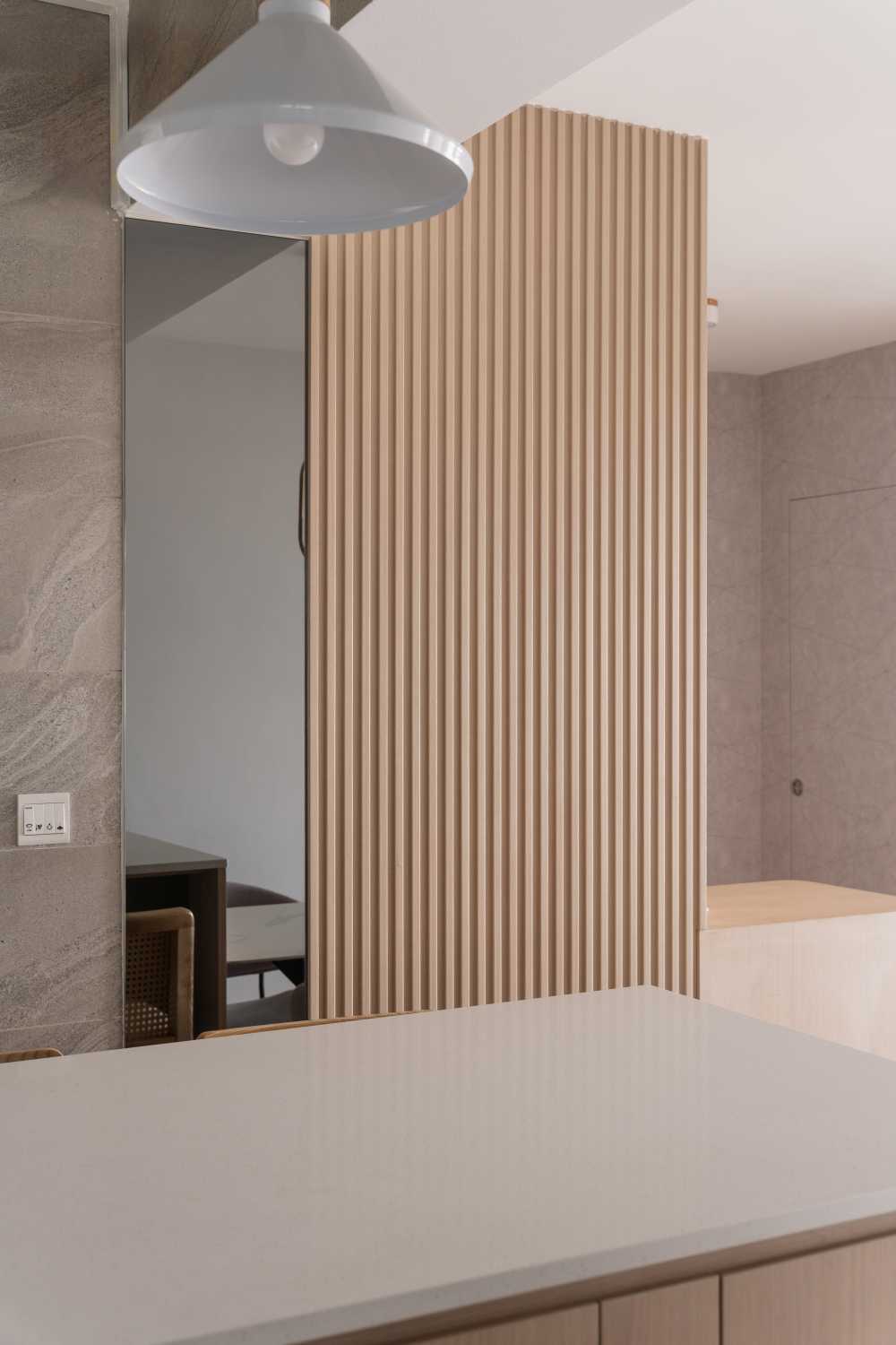 Scandinavian Living Room with Feature Wall and Display Cabinets