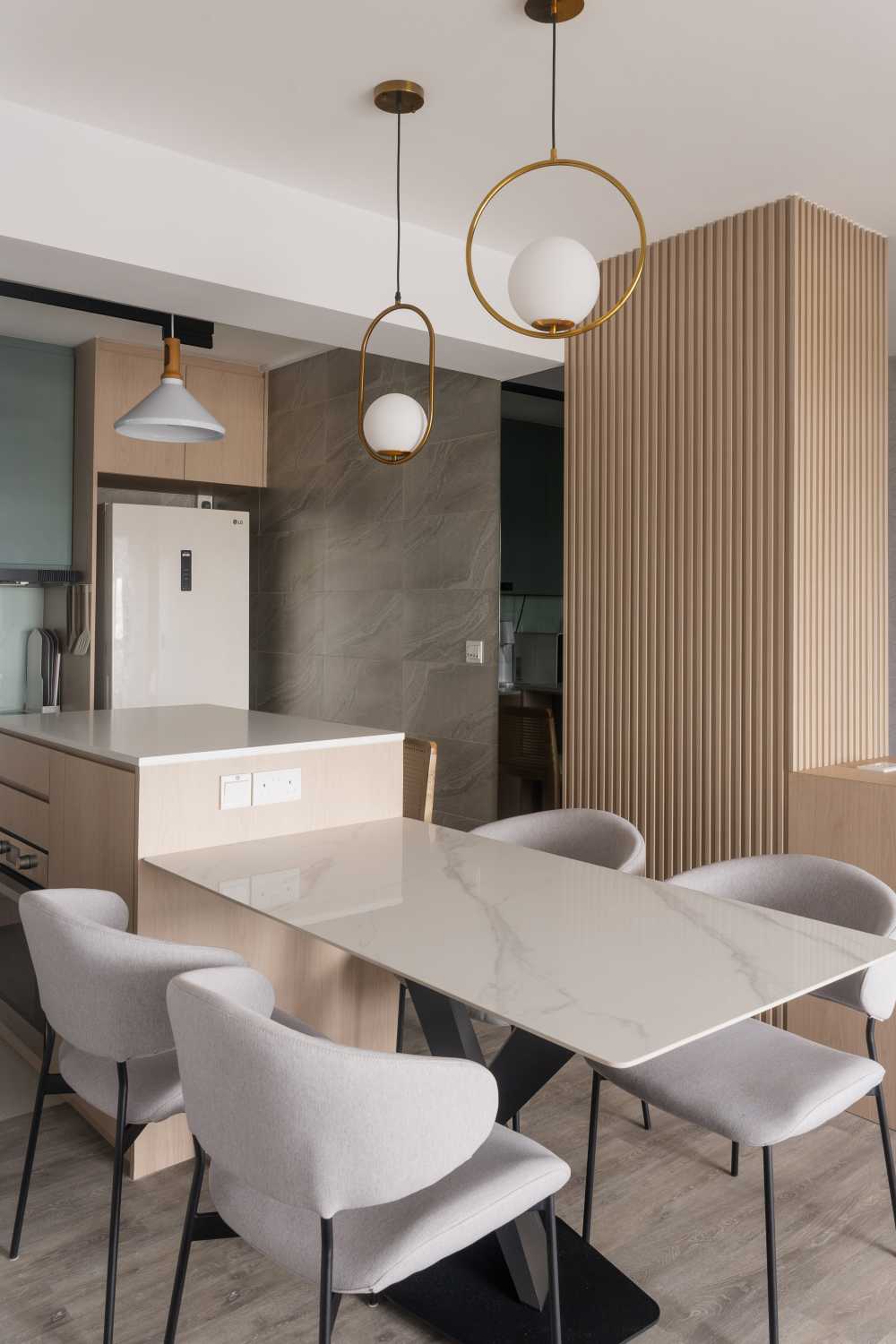 Scandinavian Kitchen with Countertop and Vinyl Flooring