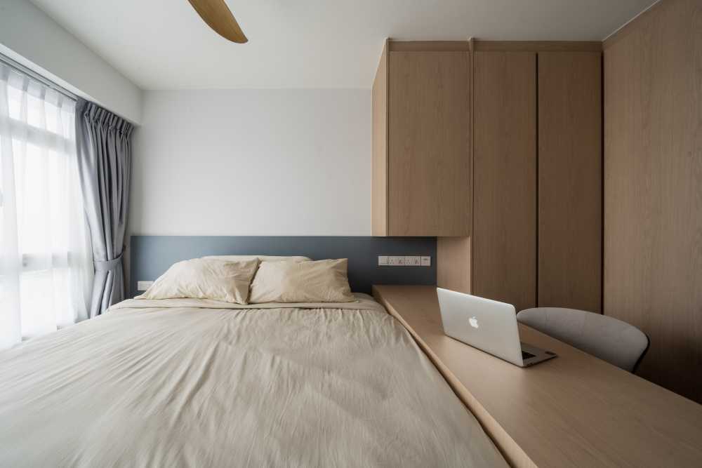 Scandinavian Bedroom with Platform Bed and Wardrobe