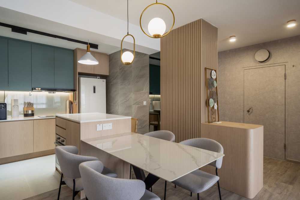 Scandinavian Kitchen with Countertop and Vinyl Flooring