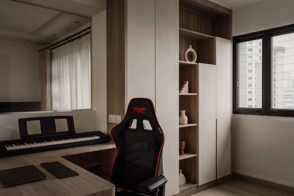 Scandinavian Home Office with Bookshelf and Desk
