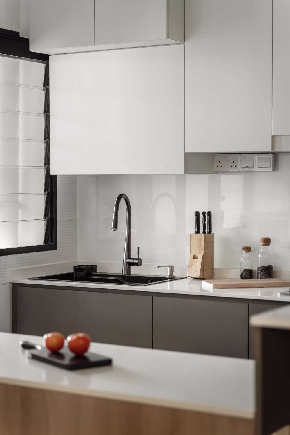 Scandinavian Kitchen with Countertop and Wood Flooring