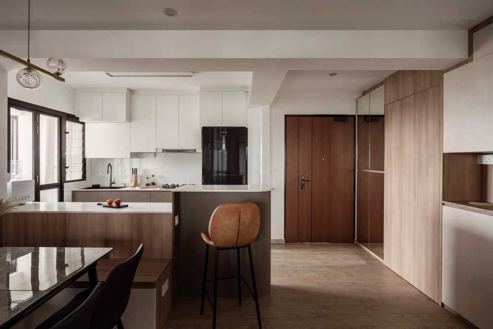 Scandinavian Kitchen with Countertop and Wood Flooring