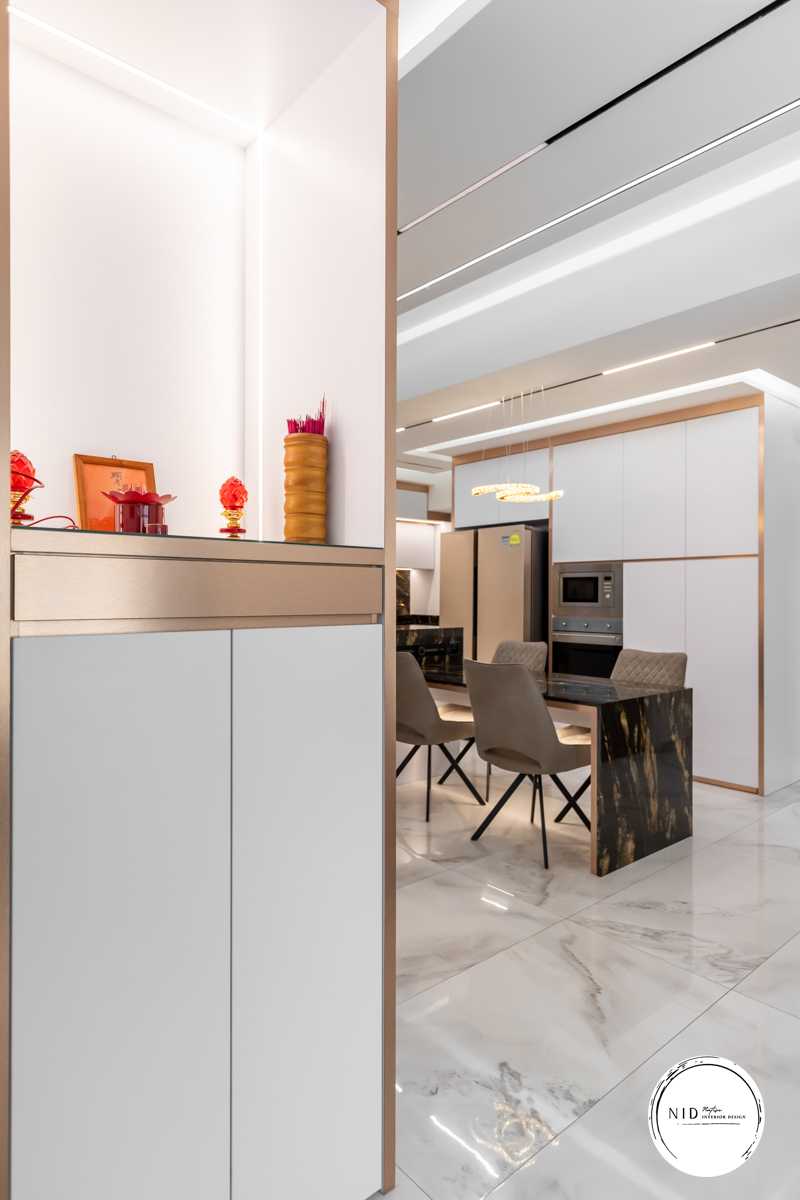 Modern Dining Room with Cove Lighting and Chandelier