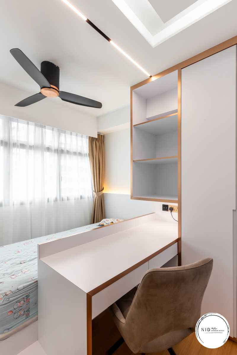 Modern Bedroom with Bookshelf and Platform Bed