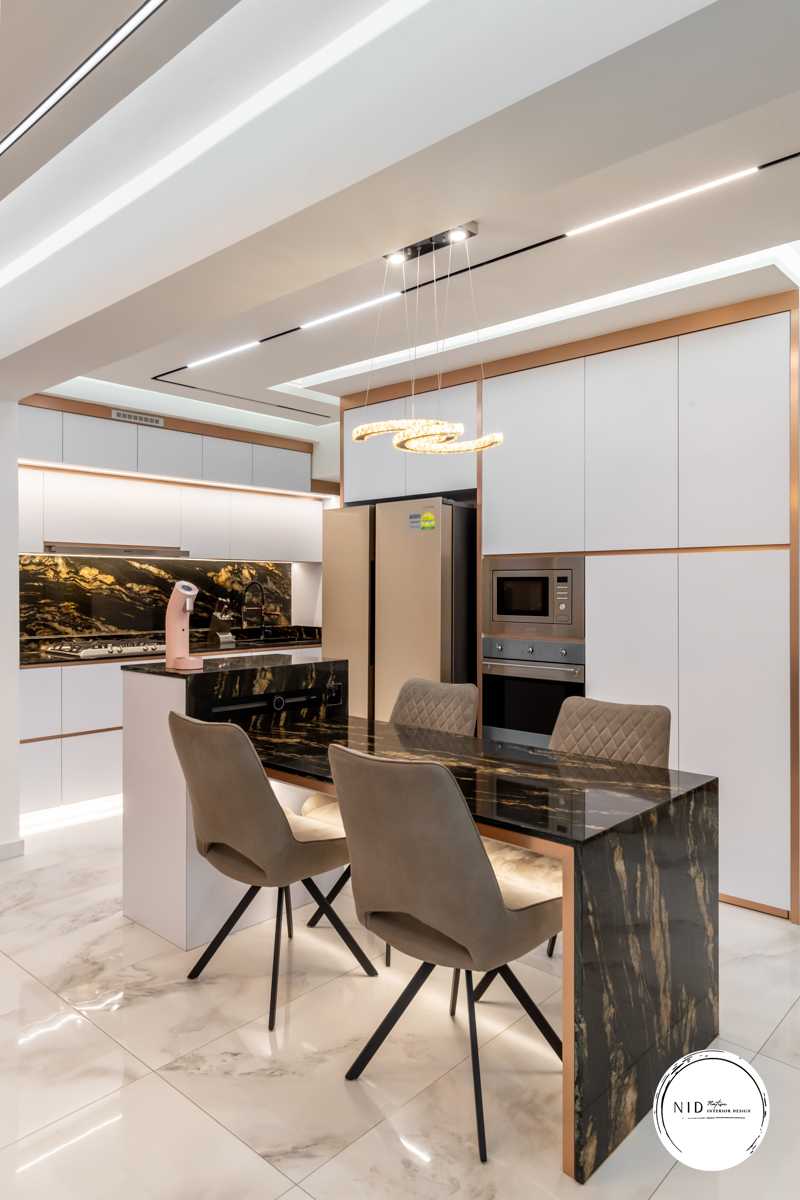 Modern Dining Room with Drop Light and Cove Lighting