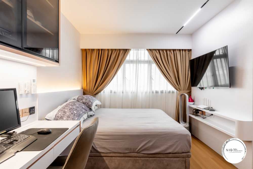 Modern Bedroom with Bookshelf and Platform Bed