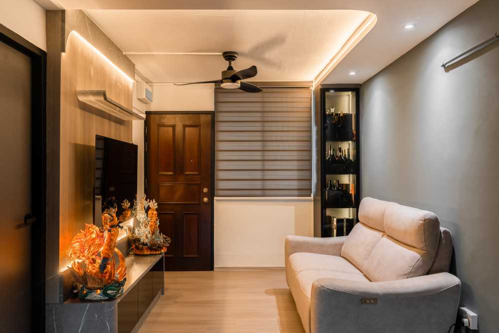 Contemporary Living Room with Wood Flooring and TV Console
