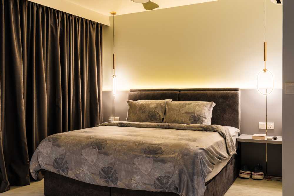 Modern Bedroom with Homogeneous Tiles and Wardrobe