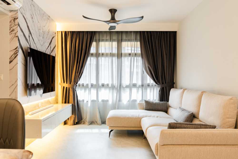 Modern Living Room with Sofa and Ottoman