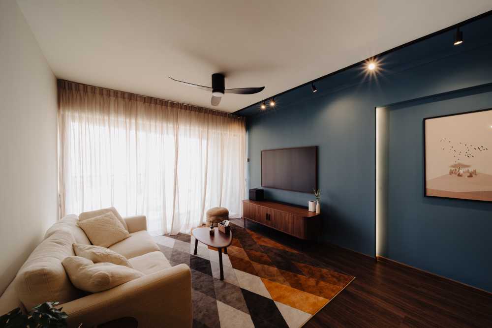 Contemporary Living Room with Wood Flooring and Carpet