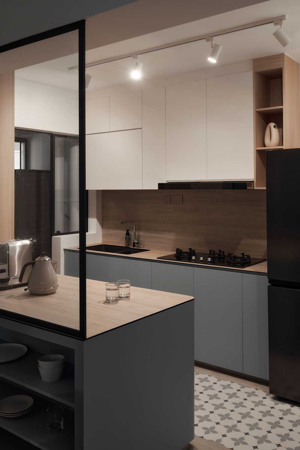 Scandinavian Kitchen with Countertop and Kitchen Window