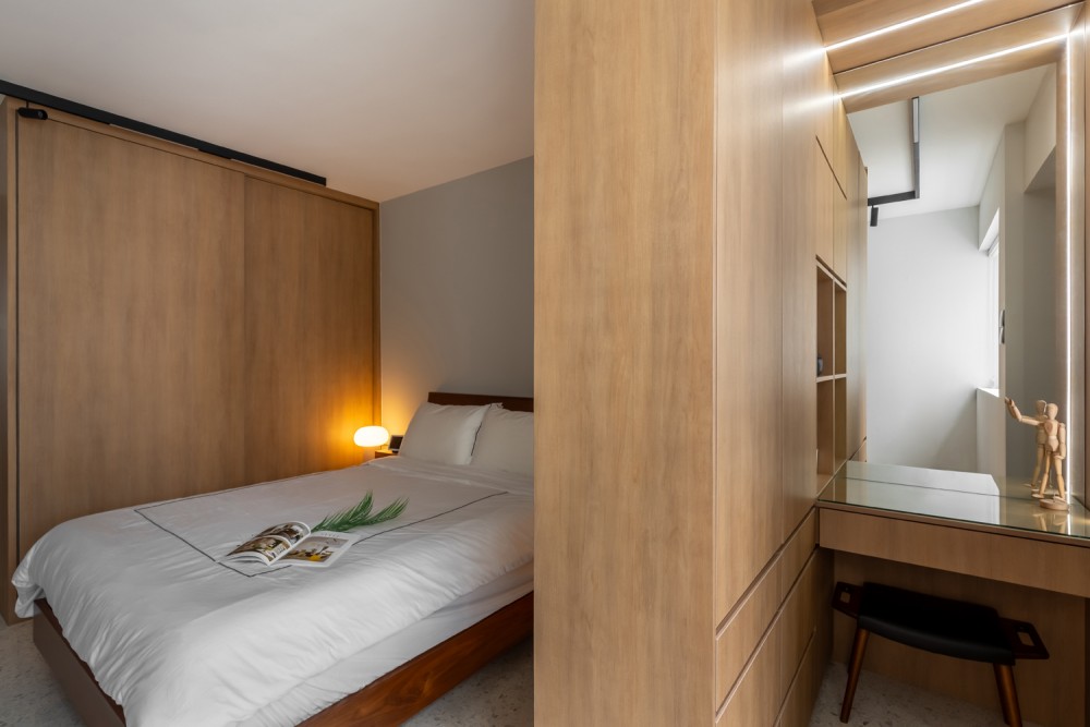 Asian Bedroom with Homogeneous Tiles and Wardrobe