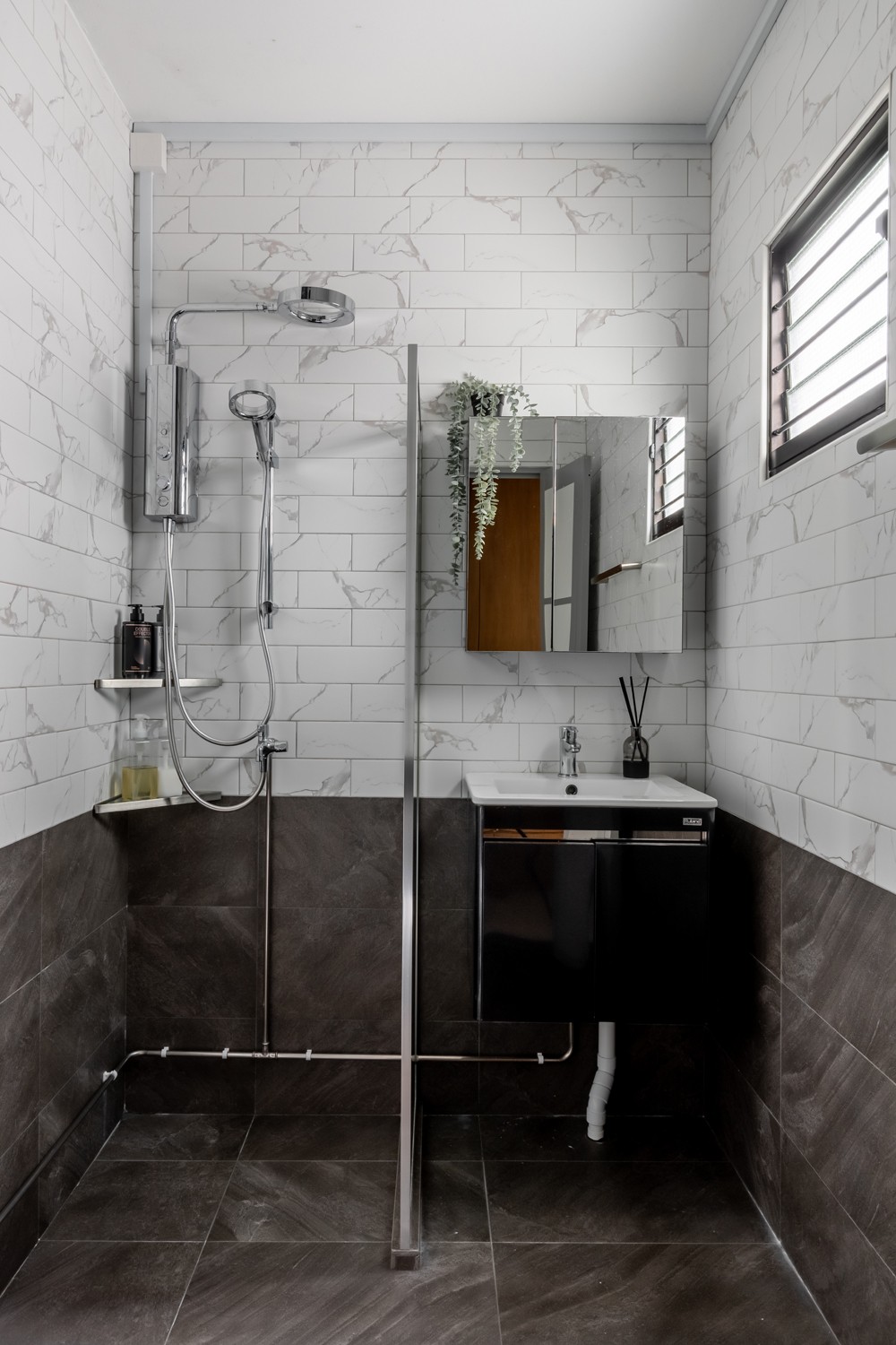 Asian Bathroom with Mirror and Shower Screen