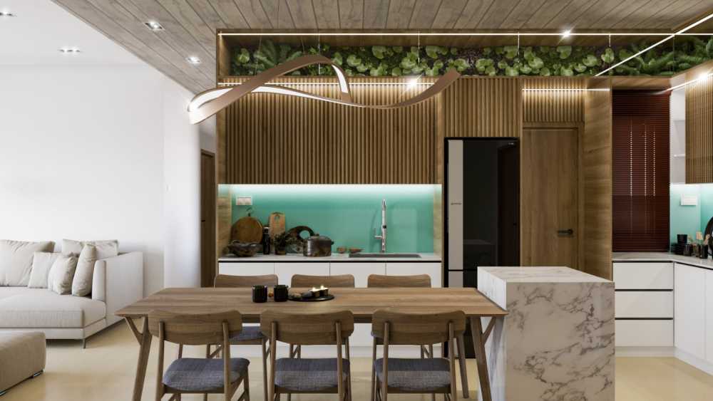 Contemporary Kitchen with Countertop and Vinyl Flooring
