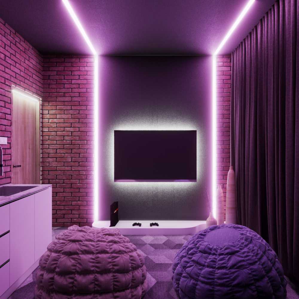 Contemporary Gaming Room with TV Console and Carpet