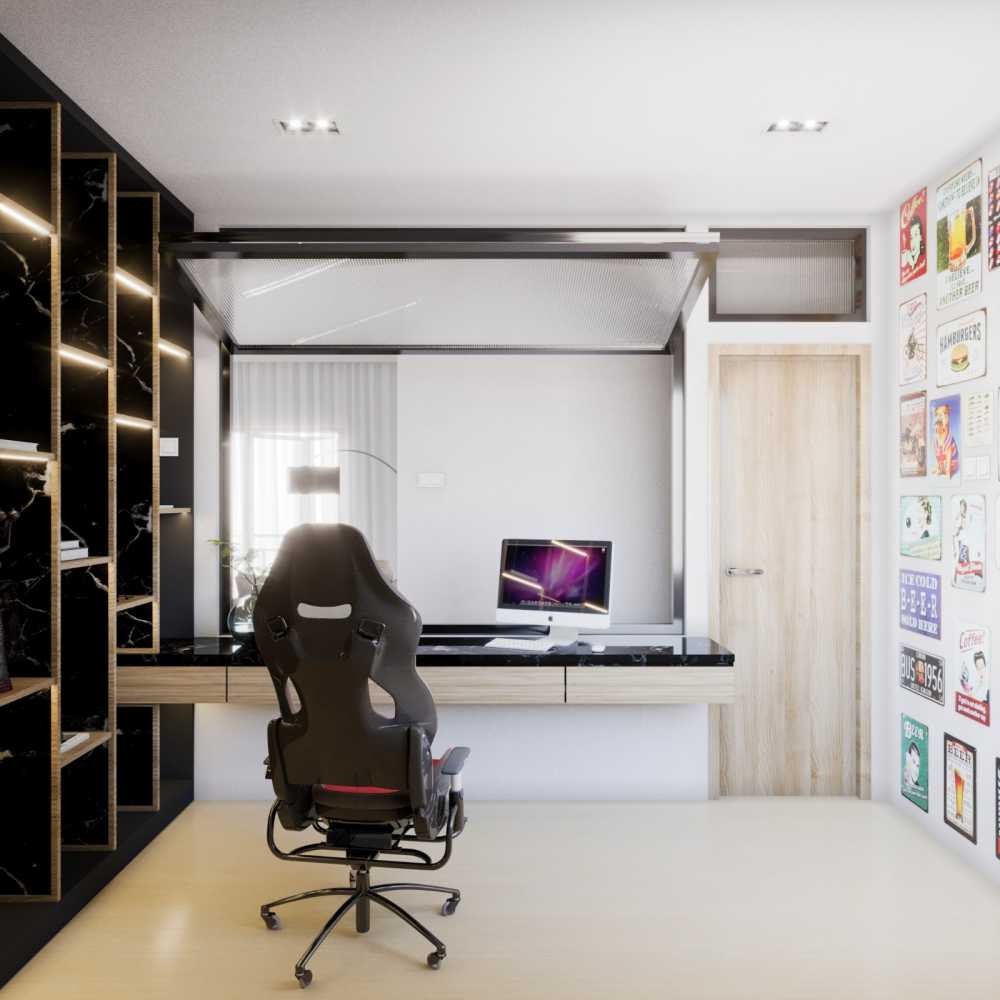 Contemporary Study with Bookshelf and Wall Shelves