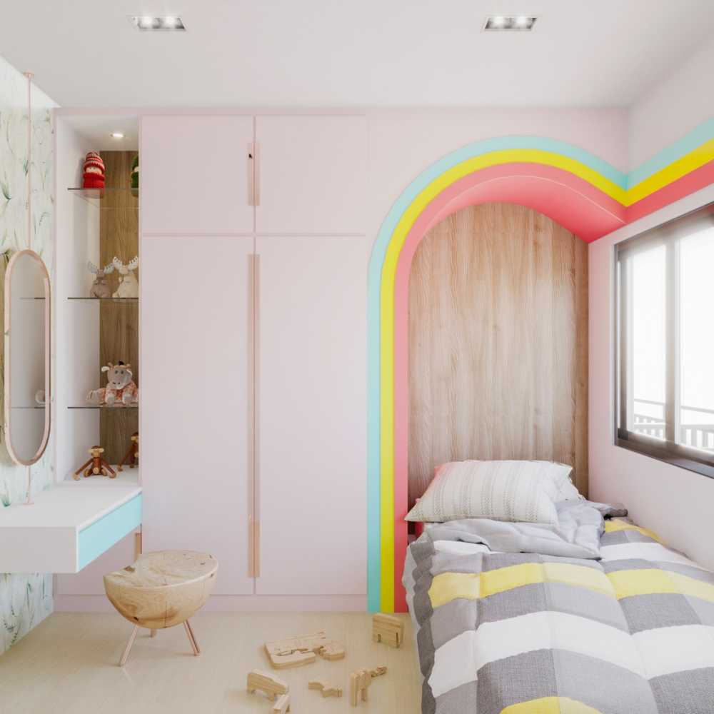 Contemporary Bedroom with Cove Lighting and Built-in Bed
