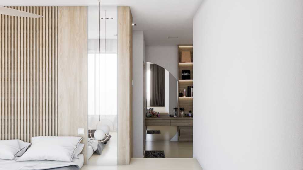 Contemporary Bedroom with Bookshelf and Platform Bed