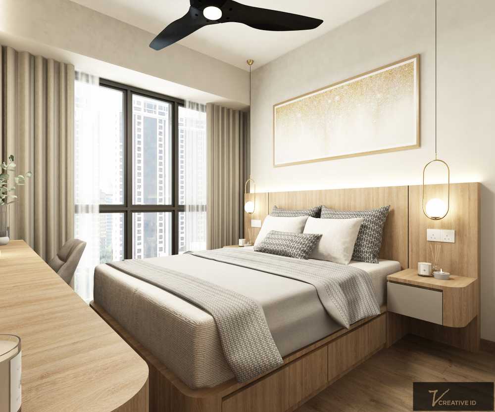 Contemporary Bedroom with Vinyl Flooring and Bedside Table