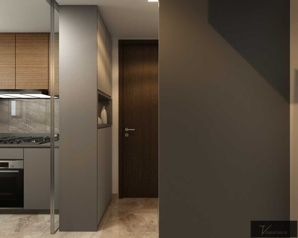 Contemporary Hallway with Bookshelf and Artwork