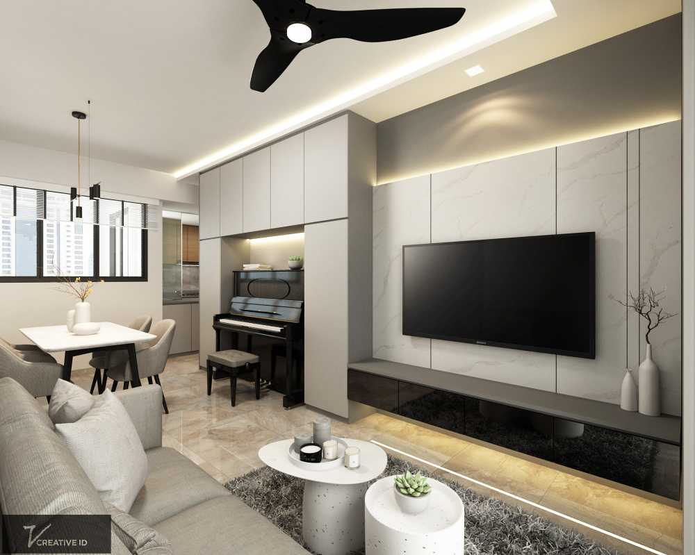 Contemporary Living Room with TV Console and Feature Wall