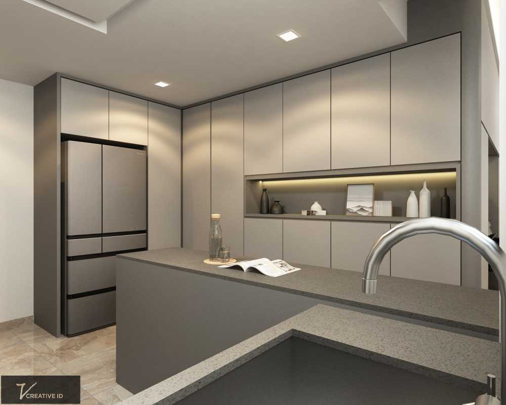Contemporary Kitchen with Countertop and Homogeneous Tiles
