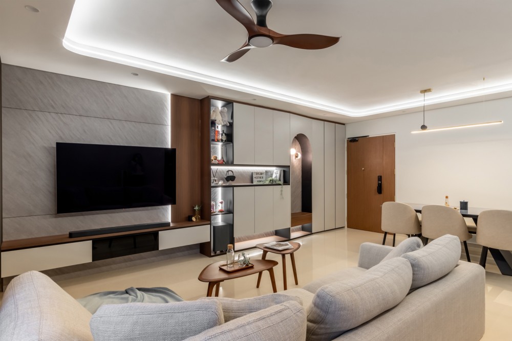 Contemporary Living Room with TV Console and Feature Wall