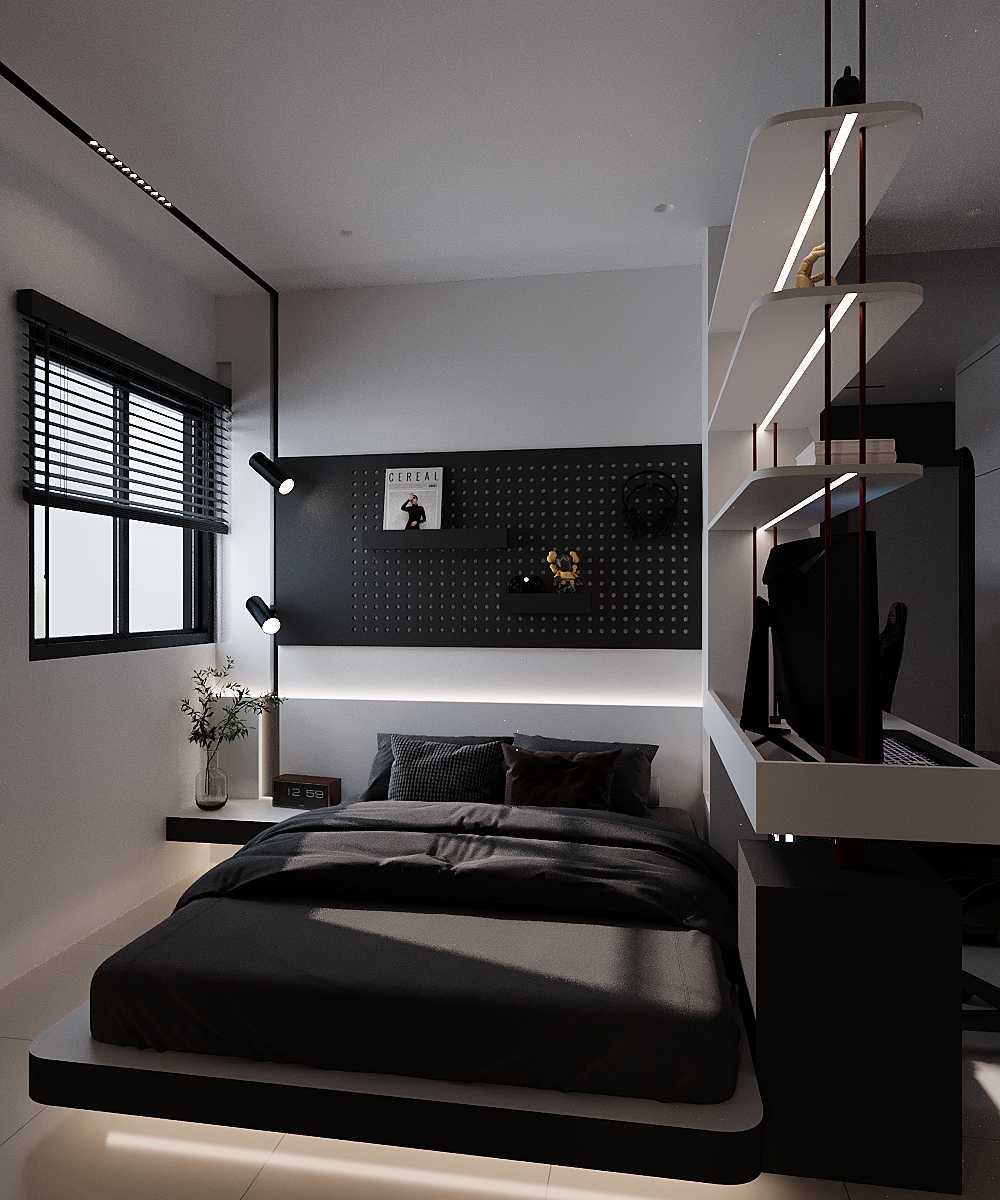 Modern Bedroom with Platform Bed and Sideboard