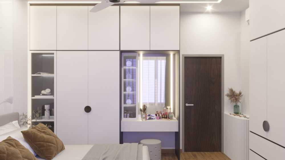 Transitional Bedroom with Lighting and Dressing Table