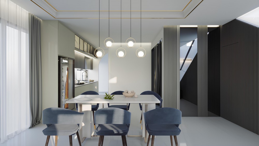 Modern Kitchen with Cove Lighting and Ceiling Light