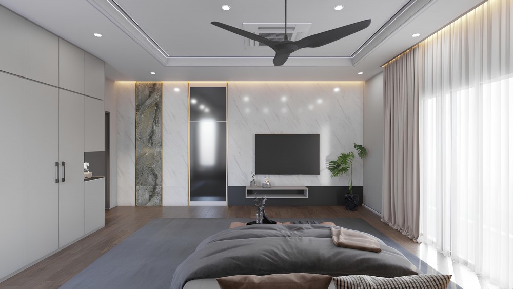 Modern Bedroom with Vinyl Flooring and Wardrobe