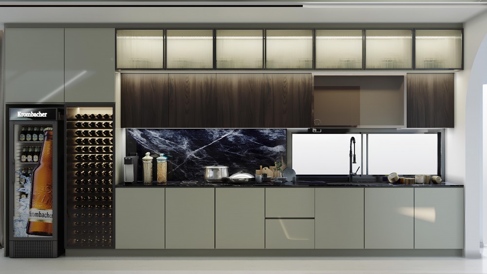 Modern Kitchen with Kitchen Window and Kitchen Cabinets