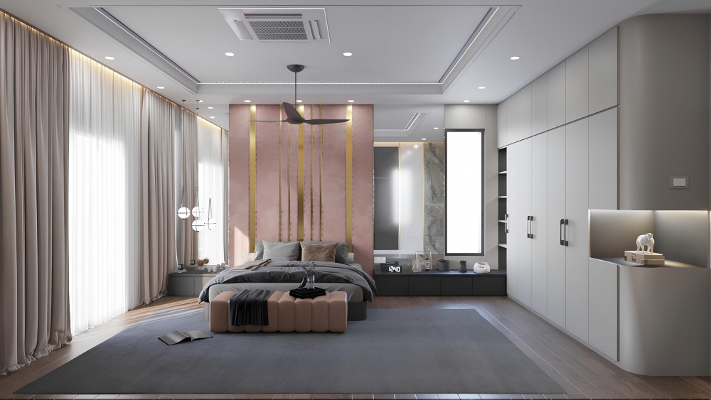 Modern Bedroom with Bedside Table and Queen Bed