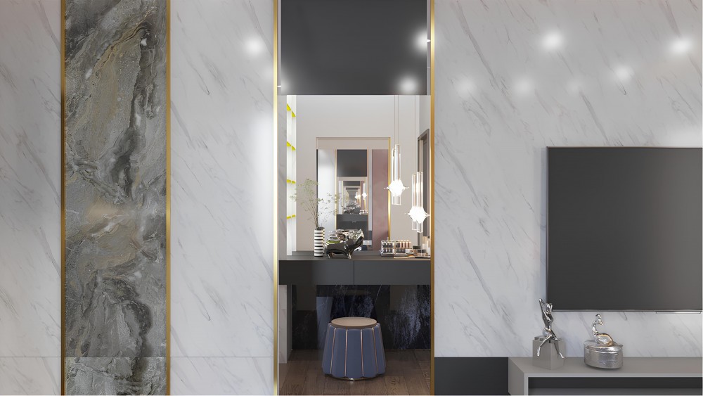 Modern Bedroom with Mirror and Downlights